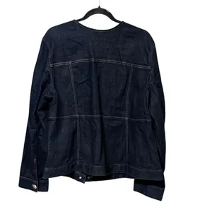 J. Jill Denim Jacket Womens XL Indigo Blue Collarless Gold Button Stretch XL thumbnail 4
