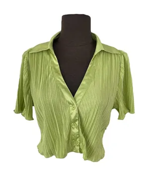 Peppermayo Sundowner Cropped Shirt Pleated Satin Lime Green Women's US Size 8 thumbnail 1