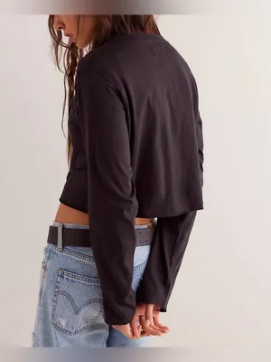 NWOT Free People We The Free The Perfect Long-Sleeve Tee - Black - medium thumbnail 4