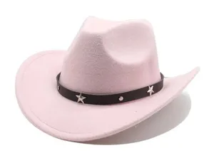 Light‎ Pink Western Cowboy Cowgirl Hat Felt Wide Brim Star Band Unisex Rodeo thumbnail 1