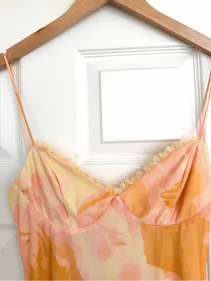 Selfie Leslie Warmth Of Love Mesh Maxi Dress Orange Pink Peach Yellow Large NWT thumbnail 7