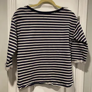 Gap Fit Size M Blue Cream Stripe Crew Neck 3/4 Sleeve Cotton Terry Sweatshirt thumbnail 6