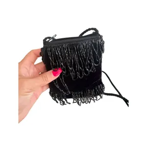 VINTAGE Black Beaded Cocktail Beaded Evening Bag thumbnail 2