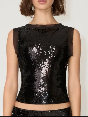 KHY by Kylie Sequin Mesh Trimmed Crop Top XXS thumbnail 1