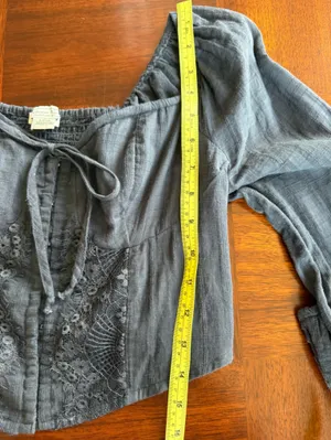American Eagle Corset Tie Puff Sleeve Boho Cotton Crop cottage core Top L thumbnail 7