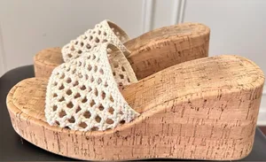 Women's Cream Woven Platform Wedge Sandals Size 9 thumbnail 1