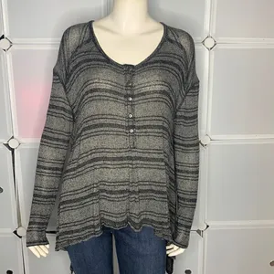 Free People We The Free Striped Henley Boho Top Size Small thumbnail 2