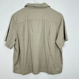 Fundamental Coast Linen Blend Short Sleeve Button Up Shirt Camp Top Beige Size S thumbnail 8
