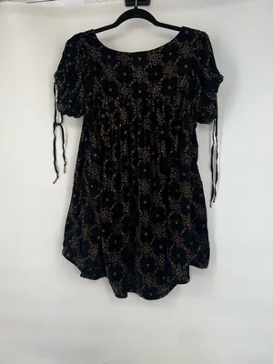 Free People We The Free Black Velvet Floral Babydoll Mini Puff Sleeve Boho Dress thumbnail 5