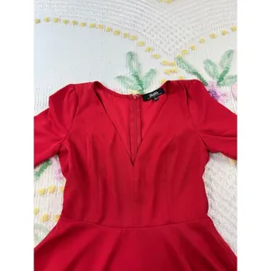 LuLu's Red Fit and Flare Dress V-Neck 3/4 Sleeve Party Cocktail Size S‎ thumbnail 8