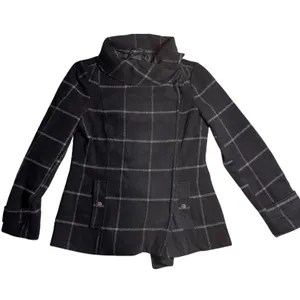 Coffee Shop New York Women's Navy‎ Plaid Asymmetrical Collar Jacket Size Small thumbnail 1