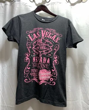 Las Vegas T-Shirt Ladies Small Gray With Pink Writing thumbnail 1