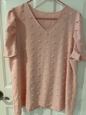 Womens‎ Blush Pink Textured Dot Tunic Top V Neck Short Sleeve Casual XL thumbnail 1