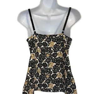 WHITE HOUSE BLACK MARKET Rose Floral Lace Trim Camisole Tank Top Black Tan EUC M thumbnail 5