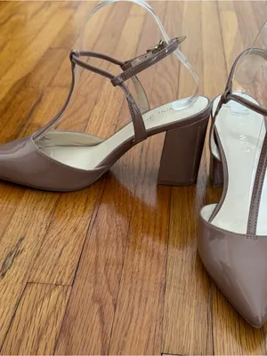 Nine West T-Strap Pointed Toe Block Heel Pumps - Taupe, size 8M evening formal thumbnail 6