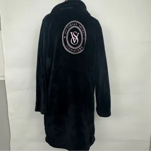 Victoria's Secret Luxurious Black Cozy Velvet Embroidered Robe M/L thumbnail 3