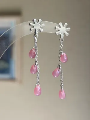 Handmade czech glass mini teardrop beads dangle earrings🩷 thumbnail 3