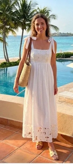 Zimmermann Linen White Eyelet Broderie Sun Dress Bridal Resort Size 0 thumbnail 1