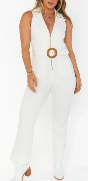 Show Me Your Mumu Jacksonville Cropped Jumpsuit Denim Pearly White Medium thumbnail 1