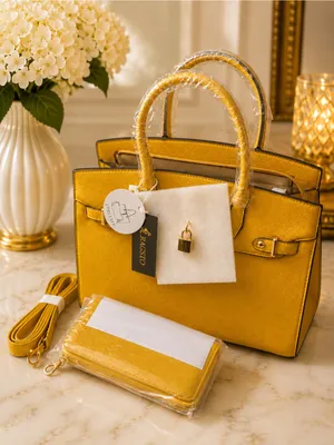 Ragsto Structured Satchel Handbag & Wallet Set Yellow thumbnail 1