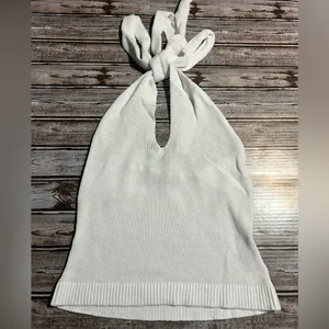 525 America Woman’s White Halter Knit Top Layering Coastal Size Small thumbnail 2