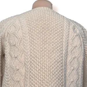 Vintage Aran Fisherman Cable Knit Cardigan Cream Wool Blend Cozy Sweater Classic thumbnail 7