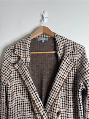Marled Houndstooth Double-Breasted Sweater Cardigan/Jacket /Blazer Neutrals sz L thumbnail 3