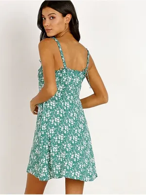 For Love & Lemons Zamira Button Front Dress Kelly Green Floral Mini Slip Dress S thumbnail 2