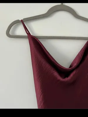 ASOS Design Cami Maxi Slip Dress in High Shine Satin lace up back Burgundy 10 thumbnail 3