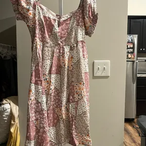 Hem & Thread Pink and Silver Puff Sleeve Sundress thumbnail 2