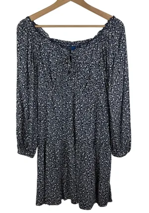 Old‎ Navy Navy Floral Smocked Mini Dress Small Milkmaid Cottage Prairie Feminine thumbnail 1