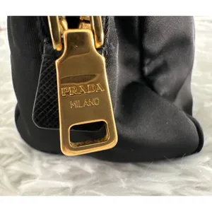 Prada black gold triangle nylon pouch toiletry cosmetic‎ case bag thumbnail 4