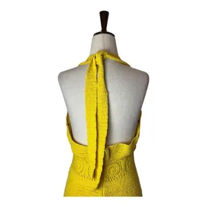 NBD Dress Women Medium Yellow Brandy Open Knit Crochet Halter Neck Midi Retro‎ thumbnail 6