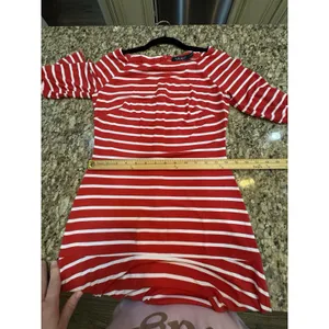 Lauren‎ Ralph Lauren Red Striped Drop Waist Dress Size 2 Nautical Square Neck thumbnail 7