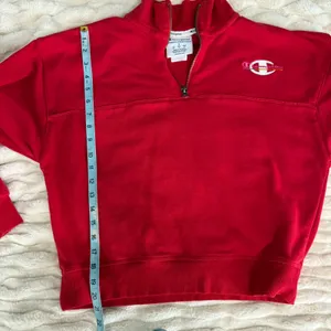 Champion Red Quarter Zip‎ Sweatshirt Logo Athletic Pullover Top Women Small thumbnail 10