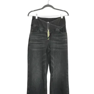 Halara Flex Denim Size Medium High Waisted Crossover Wide Leg Pants Washed Black thumbnail 2
