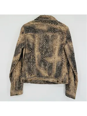 2000’s Lauren Ralph Lauren Tan Snake Print Denim Jean Jacket, Size S thumbnail 2