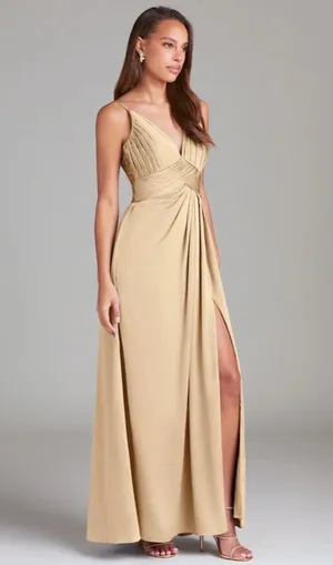 Azazie champagne satin A-Line Floor-Length Dress thumbnail 3