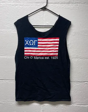 Chi Omega Gamma American Flag Cutoff Tank Size M thumbnail 1