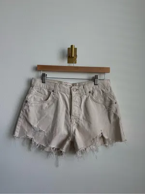 Free People We The Free Now Or Never Denim Shorts Distressed Raw Hem Tan 28 thumbnail 5
