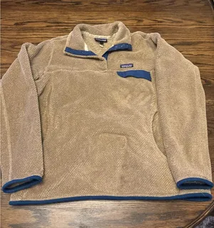 PATAGONIA Re-Tool Women's Large Snap T Fleece‎ Soft Pullover Brown/Navy~EUC thumbnail 1