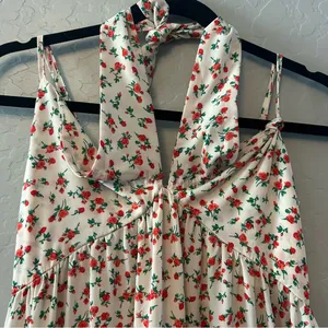 ⭐️Nasty Gal white, pink and red rose print maxi dress with halter size 2 thumbnail 2