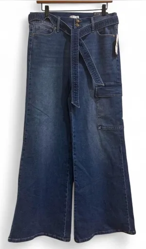 sofia by sofia vergara Dark Blue Wide Leg Cargo Jeans with Tie Belt thumbnail 1