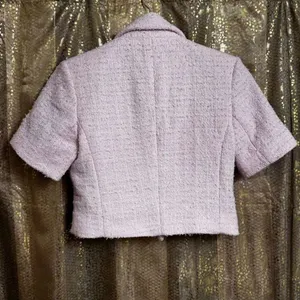 Express Pastel Spring Pink Tweed Double-Breasted Cropped‎ Blazer XS NWT thumbnail 2