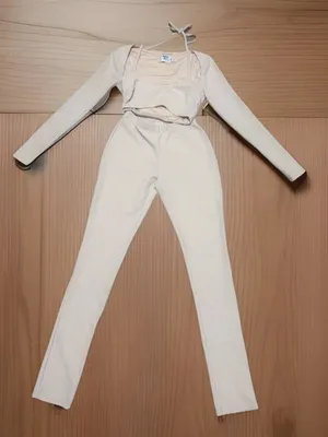 Princess Polly Cream Ribbed High-Waist Leggings & Crop Top Set Size 2 thumbnail 1