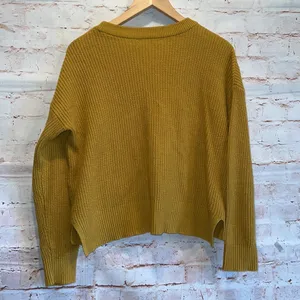 Madewell patch pocket pullover sweater mustard yellow small tight knit cotton S thumbnail 4