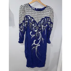 VTG Alisha Silk Beaded‎ MIDI Formal Gown Royal Blue Size L Y2K 90s thumbnail 4