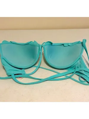 Women's Victoria's Secret Tie-Back Seafoam Green Bikini Swim Top 32DD thumbnail 2