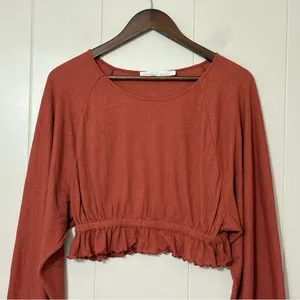 Free People Beach 2 Piece Lounge Set Small Terracotta Ribbed Crop Top Mini Skirt thumbnail 4