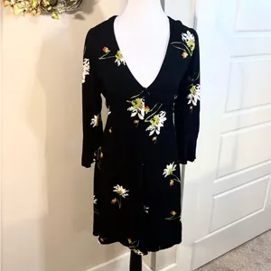 Free People Time On My Side Floral Wrap Mini Dress Black 3/4 Sleeve Sz M💚 thumbnail 3